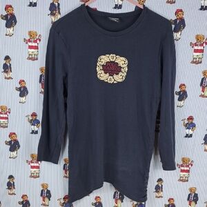 Y2K Polo Jeans Ralph Lauren Women's dark blue graphic LG 3/4 sleeve t-shirt